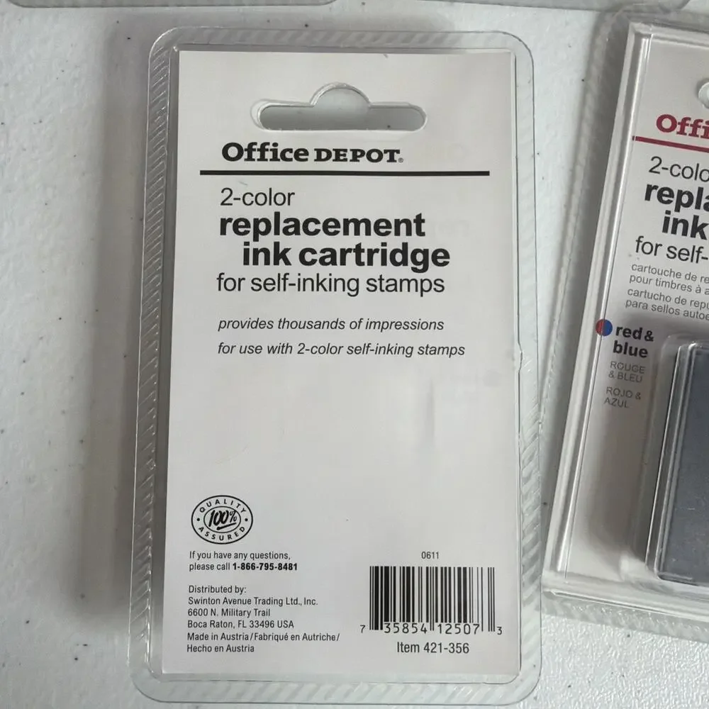 Office Depot 2 Color Replacement Stamp Pad Blue Red Self Inking lot of 5 New